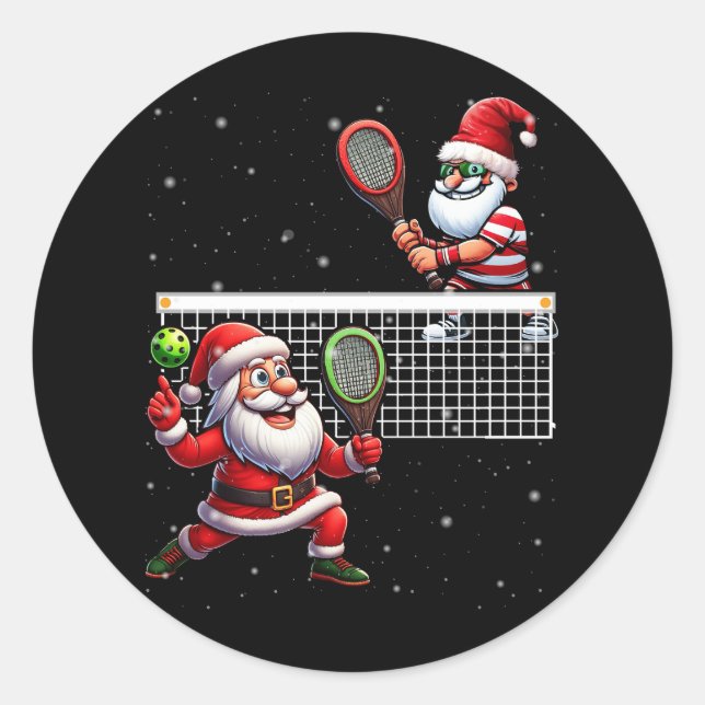 Santa Claus Playing Pickleball Lover Merry Christm Classic Round Sticker (Front)
