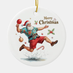 Santa Claus playing ping pong in a Hawaiian shirt Ceramic Ornament