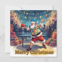 Santa Claus playing ping pong in a Hawaiian shirt