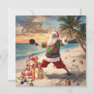 Santa Claus playing ping pong in a Hawaiian shirt Holiday Card