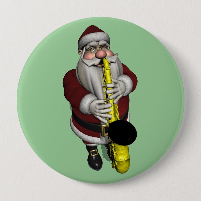 Santa Claus Playing Saxophone 4 Inch Round Button (Front)