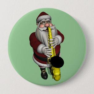 Santa Claus Playing Saxophone 4 Inch Round Button