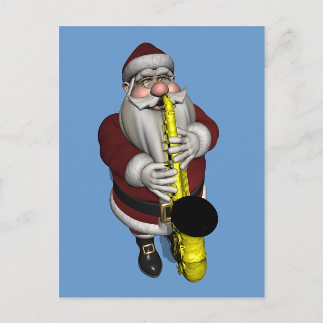 Santa Claus Playing Saxophone Holiday Postcard (Front)