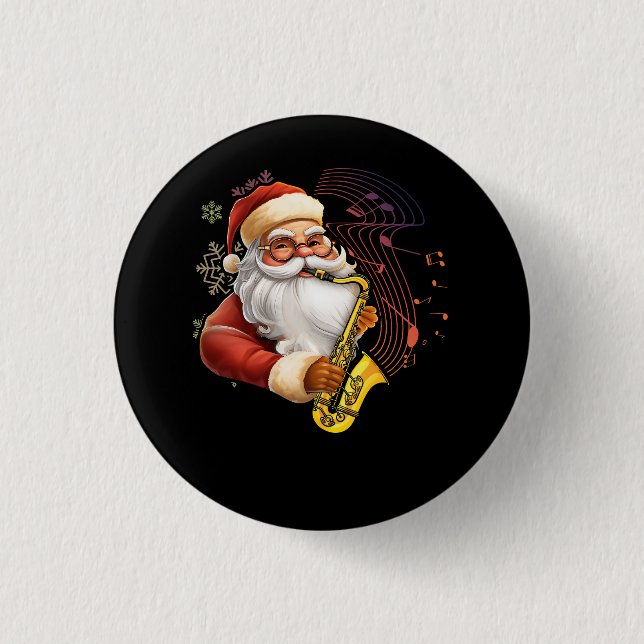 Santa Claus Playing Saxophone Musical Musician Chr 1 Inch Round Button (Front)