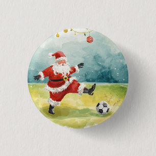 Santa Claus playing Soccer Christmas field 1 Inch Round Button