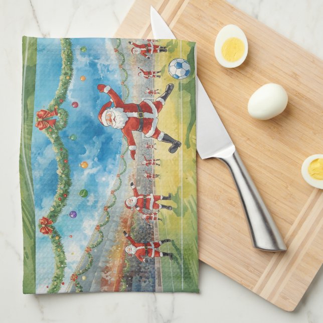 Santa Claus playing Soccer Christmas  Kitchen Towel (Quarter Fold)
