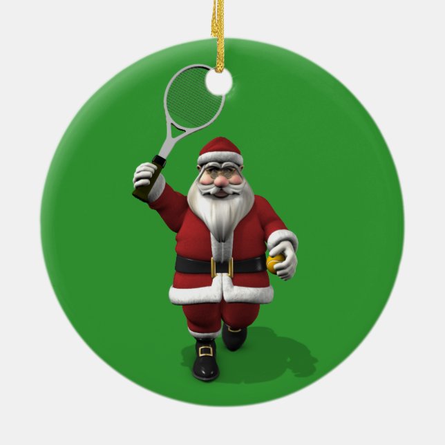 Santa Claus Playing Tennis Ceramic Ornament (Back)