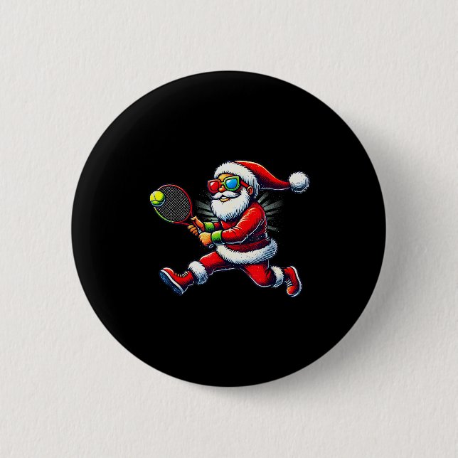 Santa Claus Playing Tennis Game Tennis Racket Chri 2 Inch Round Button (Front)