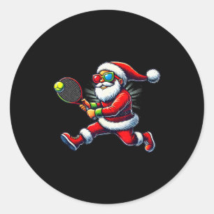 Santa Claus Playing Tennis Game Tennis Racket Chri Classic Round Sticker