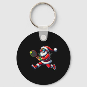 Santa Claus Playing Tennis Game Tennis Racket Chri Keychain