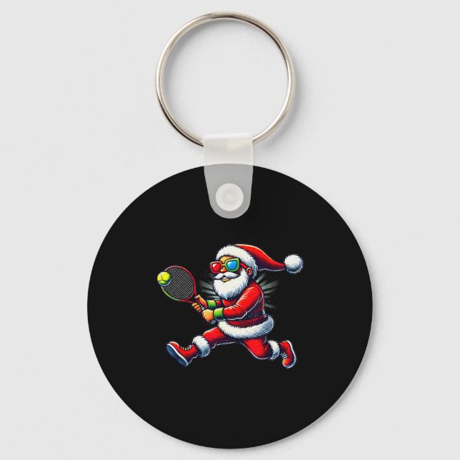 Santa Claus Playing Tennis Game Tennis Racket Chri Keychain (Front)