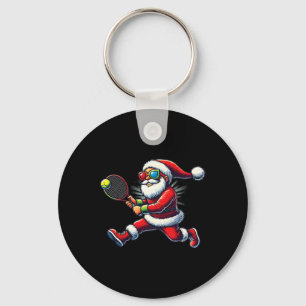 Santa Claus Playing Tennis Game Tennis Racket Chri Keychain