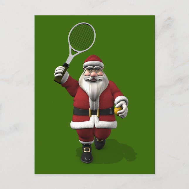 Santa Claus Playing Tennis Holiday Postcard (Front)
