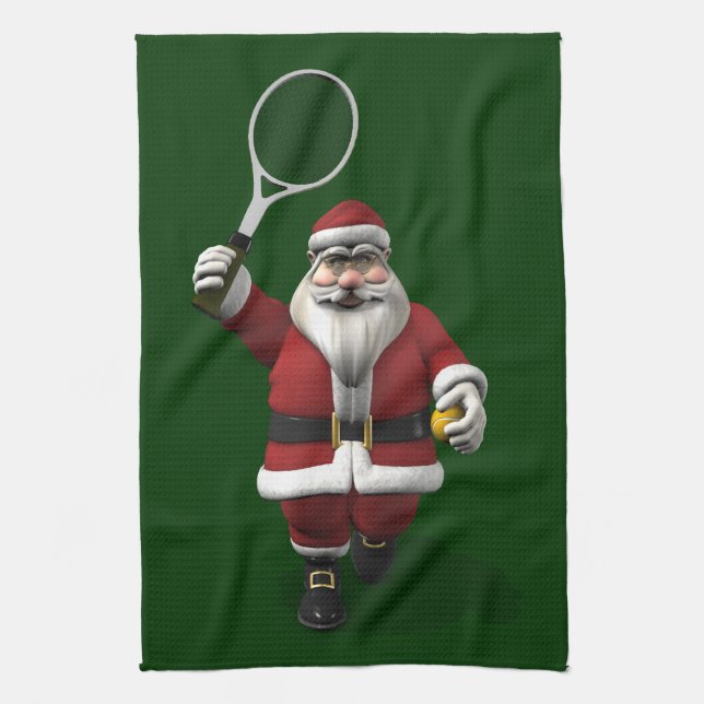 Santa Claus Playing Tennis Kitchen Towel (Vertical)