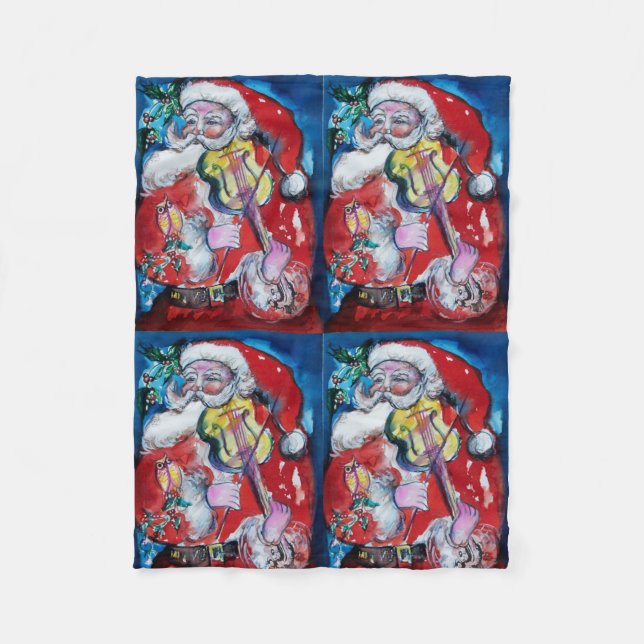 SANTA CLAUS PLAYING VIOLIN Christmas Party Fleece Blanket (Front)
