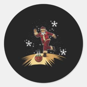 Santa Claus Plays Bowling Xmas Gift For Your Bow  Classic Round Sticker