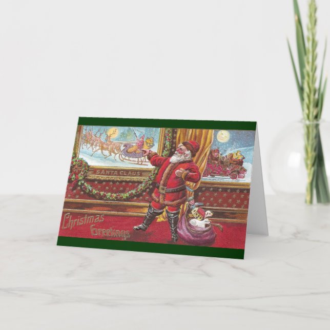 Santa Claus Points Proudly at His Portrait Holiday Card (Front)