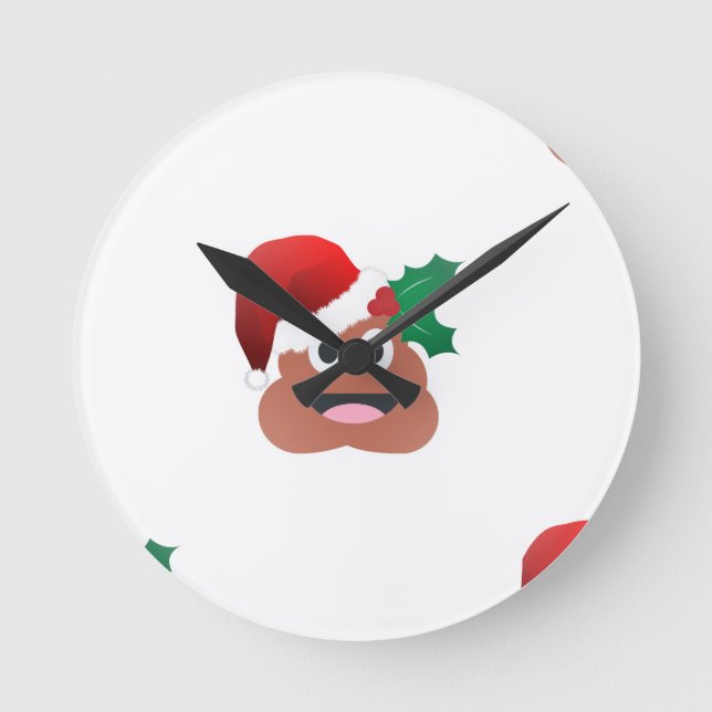 santa claus poop emoji round clock (Front)