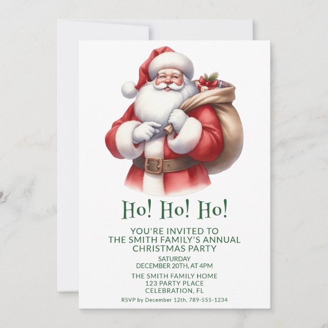 Santa Claus Presents Green Party Invitation (Front)