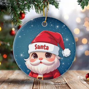 Santa Claus Profile Pic Sparkling Blue Xmas 🎅🎄 Ceramic Ornament