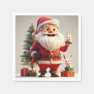 Santa Claus Rabbits Christmas Holiday Table Decor  Napkin