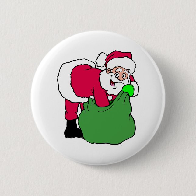 Santa Claus Reaches Into Pack 2 Inch Round Button (Front)
