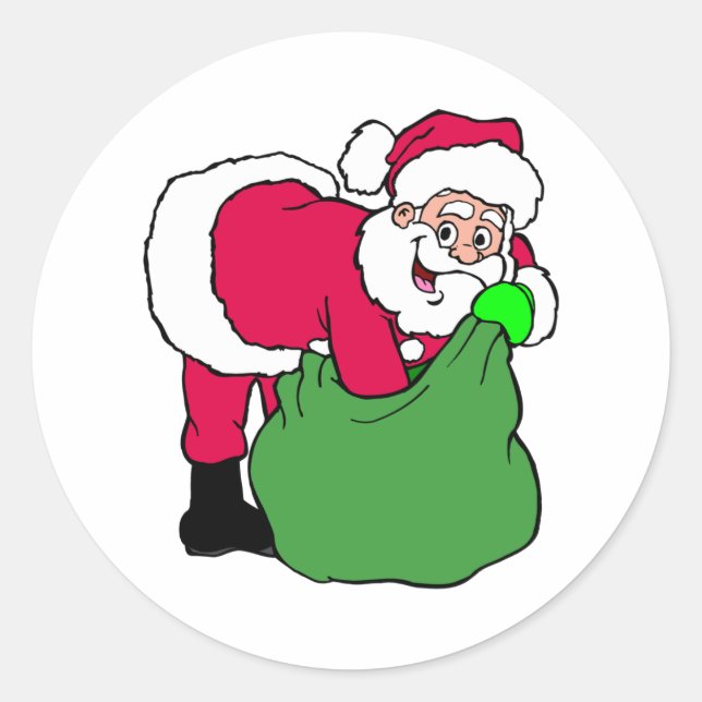 Santa Claus Reaches Into Pack Classic Round Sticker (Front)