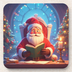 Santa Claus Reading a Book by Candlelight Coaster