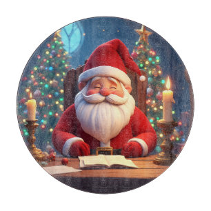 Santa Claus Reading a Book by Candlelight Cutting Board