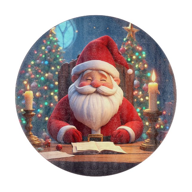 Santa Claus Reading a Book by Candlelight Cutting Board (Front)