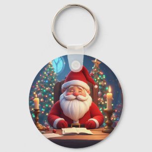Santa Claus Reading a Book by Candlelight Keychain