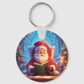 Santa Claus Reading a Book by Candlelight Keychain