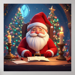 Santa Claus Reading a Book by Candlelight Poster