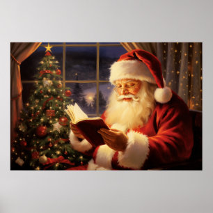 Santa Claus Reading by the Christmas Tree Poster