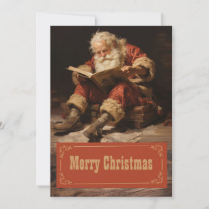 Santa claus reading the book Painting Art Holiday Card