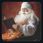 Santa Claus reads book Square Sticker<br><div class="desc">santa claus christmas old,
saint vintage happiness chair ,
retro colour mature beard,
glasses happy reading magic,
senior x-mas costume hat ,
new year season xmas,
merry red december celebration,
book winter holiday man,
christmas santa claus old, </div>