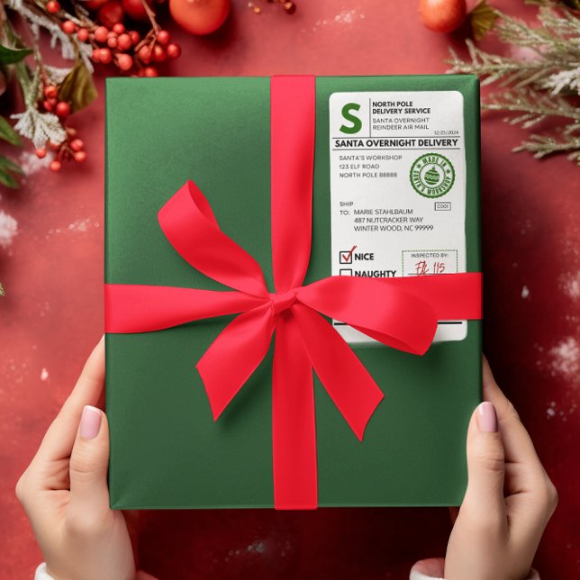 Santa Claus Realistic Shipping Label (Realistic Looking Santa Shipping Label on Present)