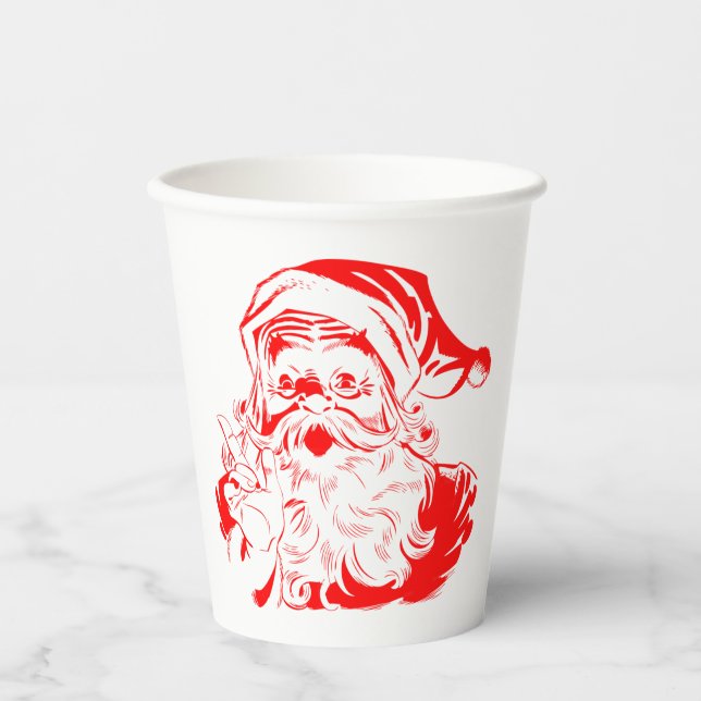 Santa Claus Red and White Christmas Paper Cups (Front)