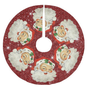Santa Claus Red Glitter Sparkle Stars Christmas Brushed Polyester Tree Skirt