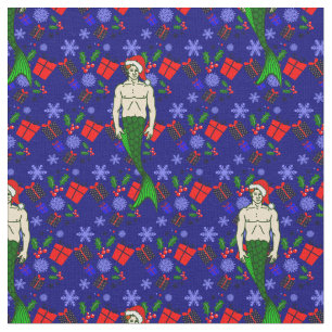santa claus redhead merman ugly xmas mermaid gifts fabric