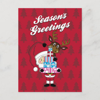 Santa Claus & Reindeer Christmas Postcard