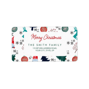 Santa Claus Reindeer Pine Trees Mittens Label