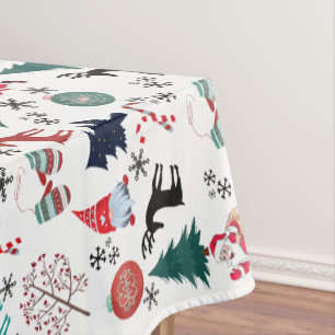 Santa Claus Reindeer Pine Trees Mittens Tablecloth