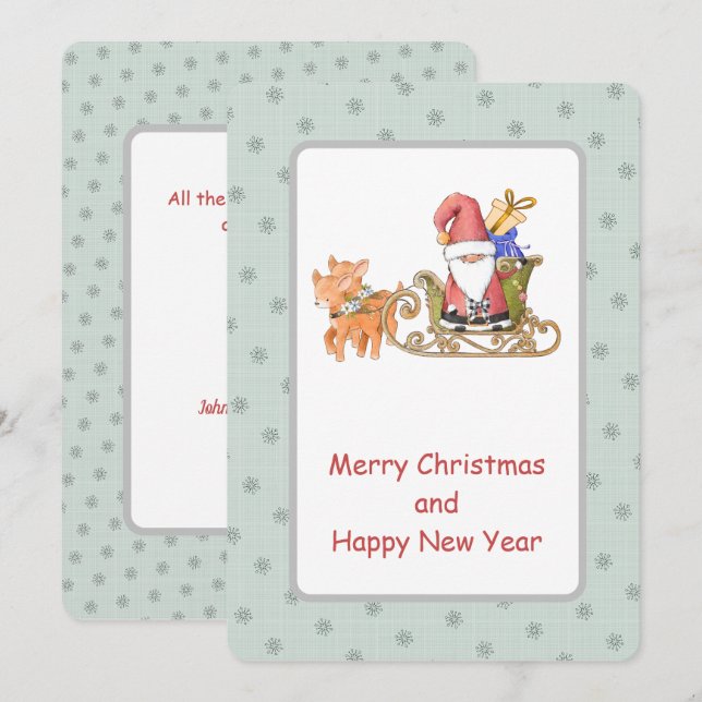 Santa Claus Reindeer Sleigh Custom Christmas Card (Front/Back)