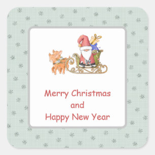 Santa Claus Reindeer Sleigh Custom Christmas Square Sticker