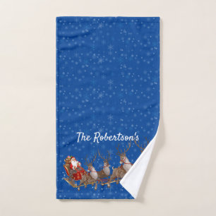 Santa Claus Reindeer Sleigh Guest Personalize Hand Towel