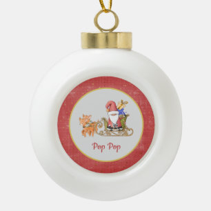 Santa Claus Reindeer Sleigh Year Name Custom Ceramic Ball Christmas Ornament