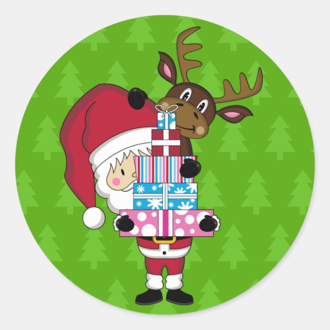 Santa Claus & Reindeer Sticker (Front)