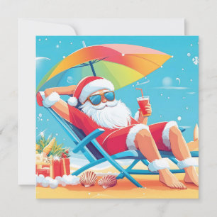 Santa Claus Relaxing on a Tropical Beach Sunbed Holiday Card