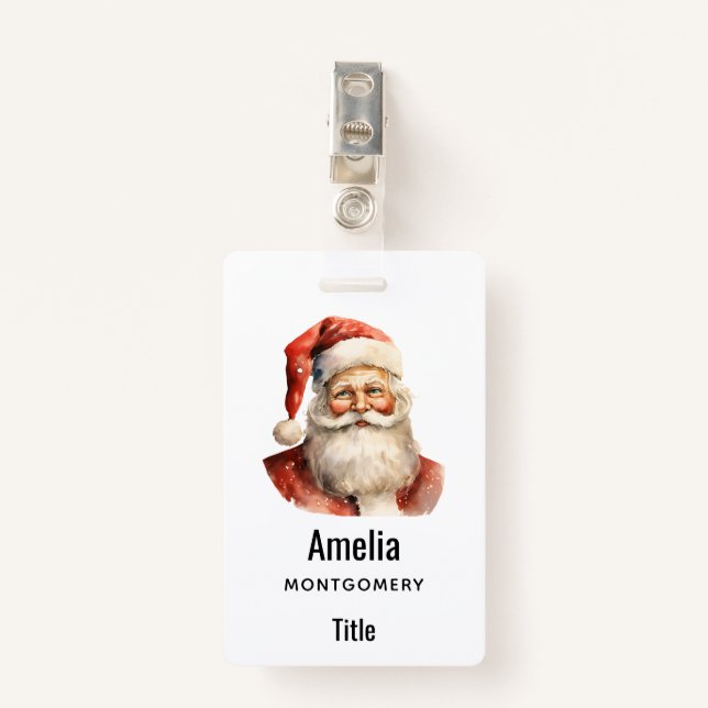 Santa Claus Retro Christmas Badge (Front with Clip)